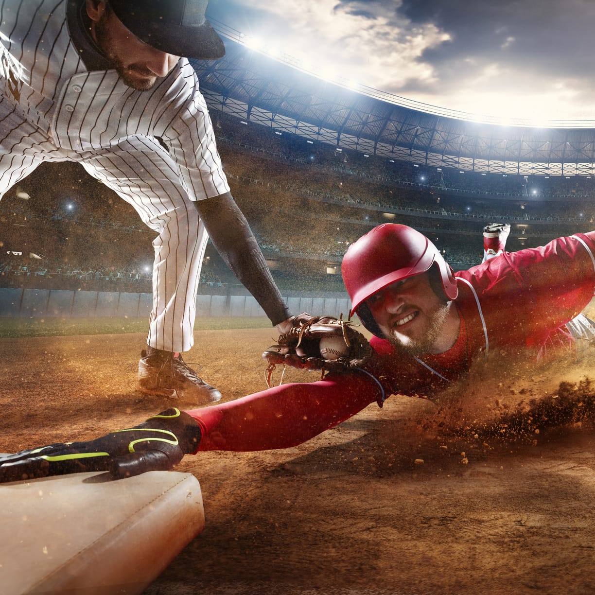 MLB player sliding into base